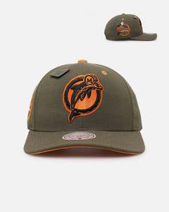 Mens Sale Headwear: Mitchell & Ness Miami Dolphins 'Harmony of Hues' Pro Crown Snapback Olive/Orange