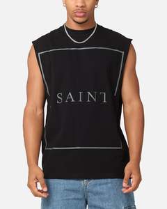 Mens Tops Muscle Tees: Saint Morta Division Oversized Muscle T-Shirt Black/Black