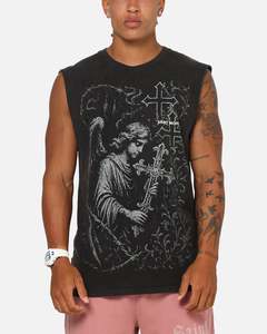 Mens Tops Muscle Tees: Saint Morta Cross Bearer Oversized Muscle T-Shirt Vintage Black