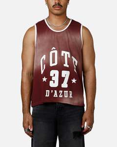 Mens Tops Muscle Tees: MNML Jersey Pinnie Tank Burgundy