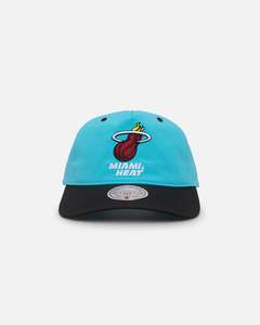 Mens Sale Headwear: Mitchell & Ness Miami Heat Nylon Deadstock 2-Tone Snapback Bright Aqua/Black