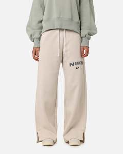 Nike Women's Sportswear Pheonix Fleece Wide Leg Logo Pants Light Orewood Brown