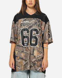 All Camo: Majestic Athletic Miami Dolphins Mesh Oversized T-Shirt Khaki Forest Camo