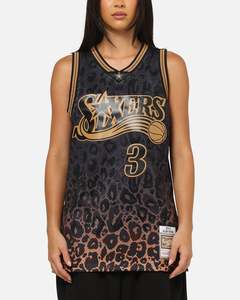 Gifts For Her: Mitchell & Ness Philadelphia 76ers Allen Iverson 'Leopard' Swing Jersey Black/Leopard