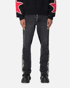 Mens Back Catalogue Bottoms: MNML B572 Studded Flare Denim Jeans Black