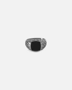 Mens Accessories Ring: Saint Morta Onyx Square Ring White Gold