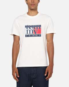 All Sale Tops: Tommy Jeans Slim RWB Flag T-Shirt Ancient White