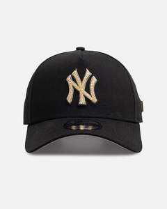 Mens New Arrivals: New Era New York Yankees 'Canvas Chainstitch Project X' 9FORTY A-Frame Snapback Black/Gold