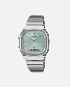 Mens New Arrivals: Casio AQ240E-2A Watch Silver/Green