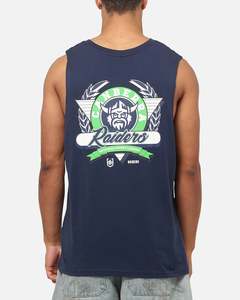 Mens Tops Muscle Tees: Bleacher Athletic Canberra Raiders NRL Adult Muscle T-Shirt Navy