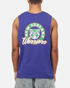 Mens Tops Muscle Tees: Bleacher Athletic New Zealand Warriors NRL Adult Muscle T-Shirt Blue