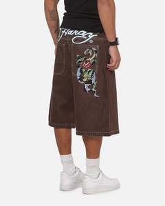 Mens Bottoms Denim Shorts: Ed Hardy Serpent Jorts Brown