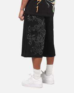 Mens Bottoms Denim Shorts: Ed Hardy Dragon Rhinestone Jorts Black