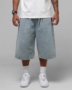 Mens Bottoms Denim Shorts: Loiter Star Born Pleated Jorts Blue Washed Denim