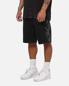Mens Bottoms Denim Shorts: Saint Morta Amplus Tribal Jorts Black Shadow V2
