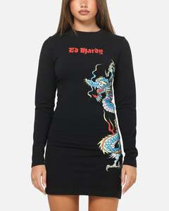 Womens Sale Tops: Ed Hardy Women's Dragon Long Sleeve Mini Dress Black
