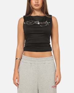 Womens Sale Tops: Ed Hardy Women's Chrome Boatneck Tank Black