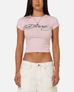 Womens Sale Tops: Ed Hardy Women's Chrome Baby T-Shirt Pink