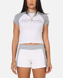 Ed Hardy Women's Raglan Baby T-Shirt White/Grey