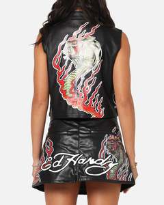 Womens Sale Tops: Ed Hardy Women's Vegan Leather Biker Vest Black
