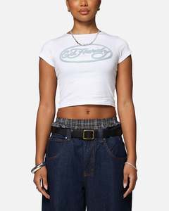 Womens Sale Tops: Ed Hardy Women's Distressed Logo Baby T-Shirt White