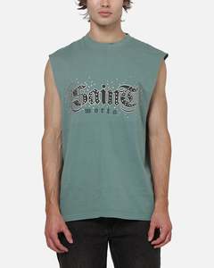 Mens Tops Muscle Tees: Saint Morta Medievil Oversized Muscle T-Shirt Washed Green