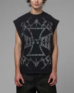 Mens Tops Muscle Tees: Loiter Cyber Cross Vintage Muscle T-Shirt Black