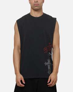 Mens Tops Muscle Tees: Saint Morta Graves Oversized Muscle T-Shirt Washed Black