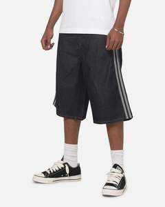 Adidas Adicolor Jorts Mid-Rise Straight Leg Firebird Shorts Indigo Denim