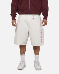 Mens Bottoms Denim Shorts: Saint Morta Umbra Scripted Jorts Off White