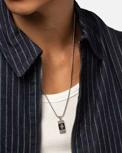 Guess Mainline Rebel Moon 26" Tag Necklace Steel