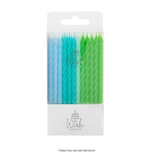 White: Wish Spiral Candles 8cm Blue to Green (Pack of 24)
