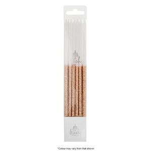 White: Tall Candles - Rose Gold Glitter - 15cm (Pack of 12)