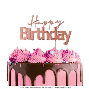 Cake Toppers: Cake Topper - Rose Gold Happy Birthday Style #1