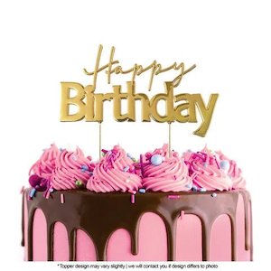 Cake Toppers: Cake Topper - Gold Happy Birthday Style #1