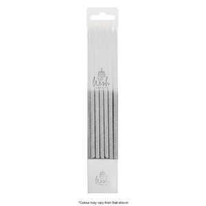 Candles - Wish Silver Glitter - 15cm (Pack of 12)