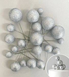 Foam Ball | Topper Set | 20 Pieces | Silver Glitter