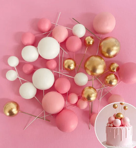 Foam Ball Topper Set | 32 Pieces | Hot Pink, Baby Pink, Gold & White