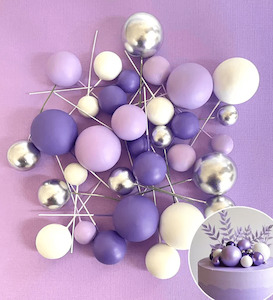 Cake Toppers: Foam Ball Topper Set | 32 Pieces | Purple, Lilac, White & Silver