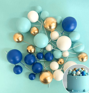 Foam Ball Topper Set | 32 Pieces | Royal Blue, Baby Blue, White & Gold