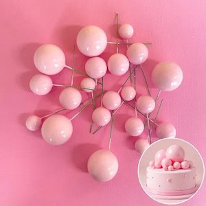 Cake Toppers: Baby Pink | Decorative Foam Ball Toppers | Mixed Sizes | 20 Pack
