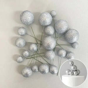 Cupcake Cake Decorating Supplies: Glitter Silver | Deco Foam Balls Topper | 20 Pc Set