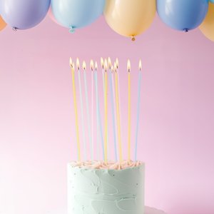 Candles | Pastel Rainbow | Fine Spiral | Pack of 16 | Cake & Candle