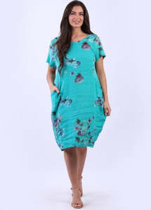 Fleur Pastel Linen Dress - Aqua