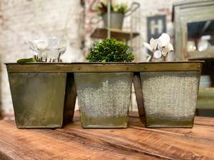 Decor: Square Iron Buckets - 3 in a row