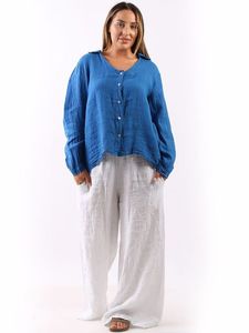 Tops: Top - Monica Linen - Royal Blue