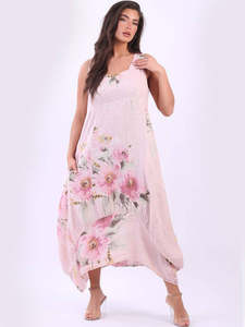 Fashion: Dress - Gabriella Linen Dress - Hibiscus Pink