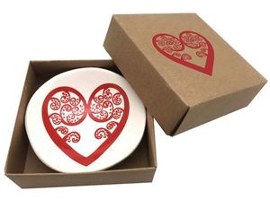Home: Porcelain Bowl -Aroha Fern - Red on White 7cm