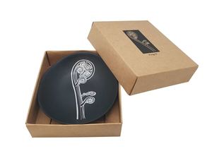 Home: Porcelain Bowl - White Ponga On Black - 10cm