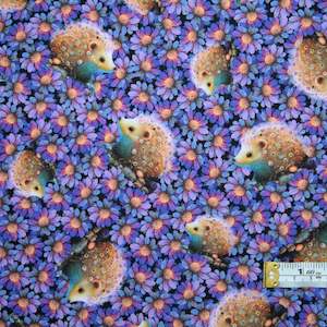 Craft Cotton Fabric: Night Garden - Hedgehogs Purple